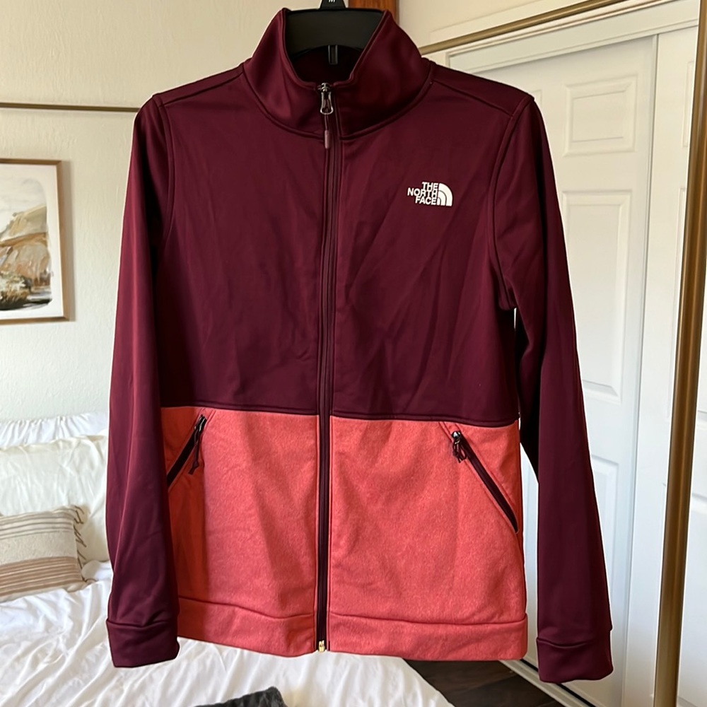 ***The North Face Fleece Full zip two tone Burgundy/coral size small
